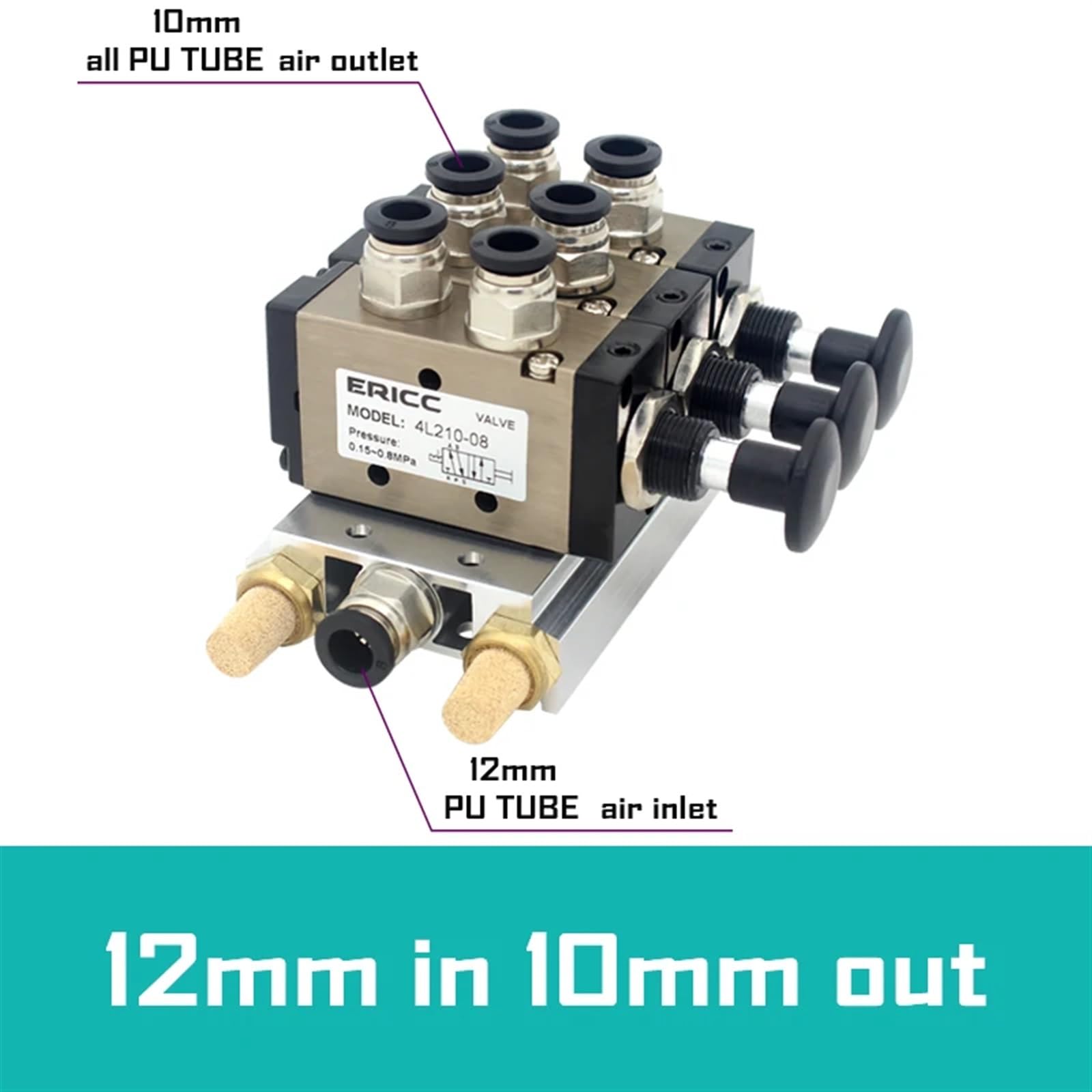 4L210-08 4R210-08 Válvula Manual de 2 vías y 5 Posiciones, Interruptor neumático de Empuje y tracción de válvula direccional, colector de válvulas combinadas | 12mm in 10mm Out,10 Stations