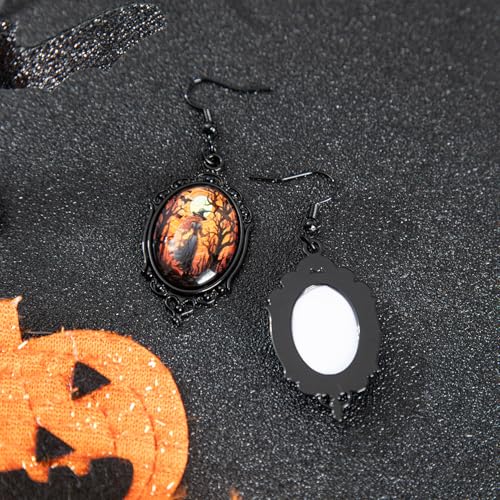 Halloween Earrings for Women Gothic Mystery Witchy Cameo Dangle Earrings Vintage Jewelry Punk Style Orange Glass Crystal Earring for Masquerade Party3