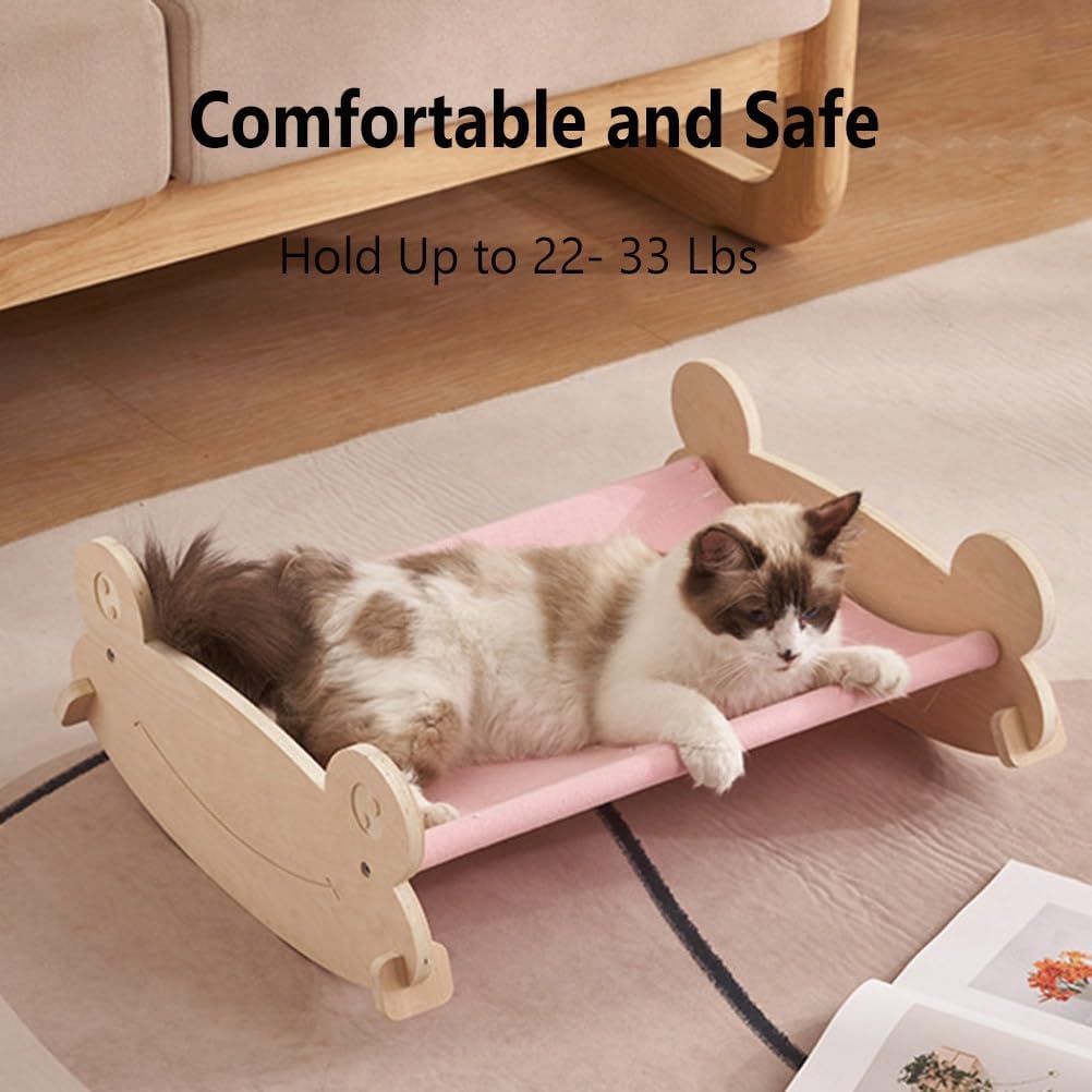 review Cat Swing Hammock, Comfortable and Breathable pet Bed Furniture, Holds Small-Medium Size Cat or Small Dog | Wood Construction | Cat Toy (Color : Pink)