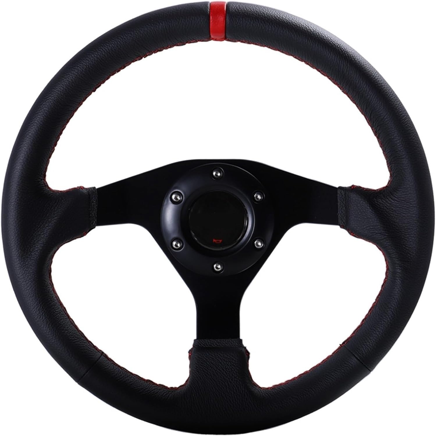 Volante da Corsa Universale 320mm Volante Piatto Sportivo in Pelle Racing Drift Pc Sim Telaio di Controllo del Volante del Gioco, Leather-Red Stitch