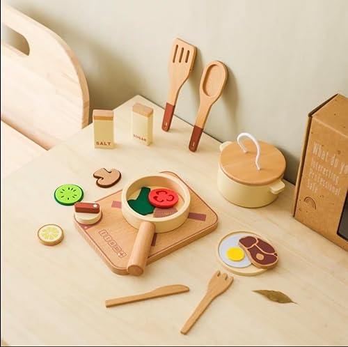 Miniatura 2 de Juego de cocina de madera, 15 piezas, incluye ollas, utensilios, tabla de cortar