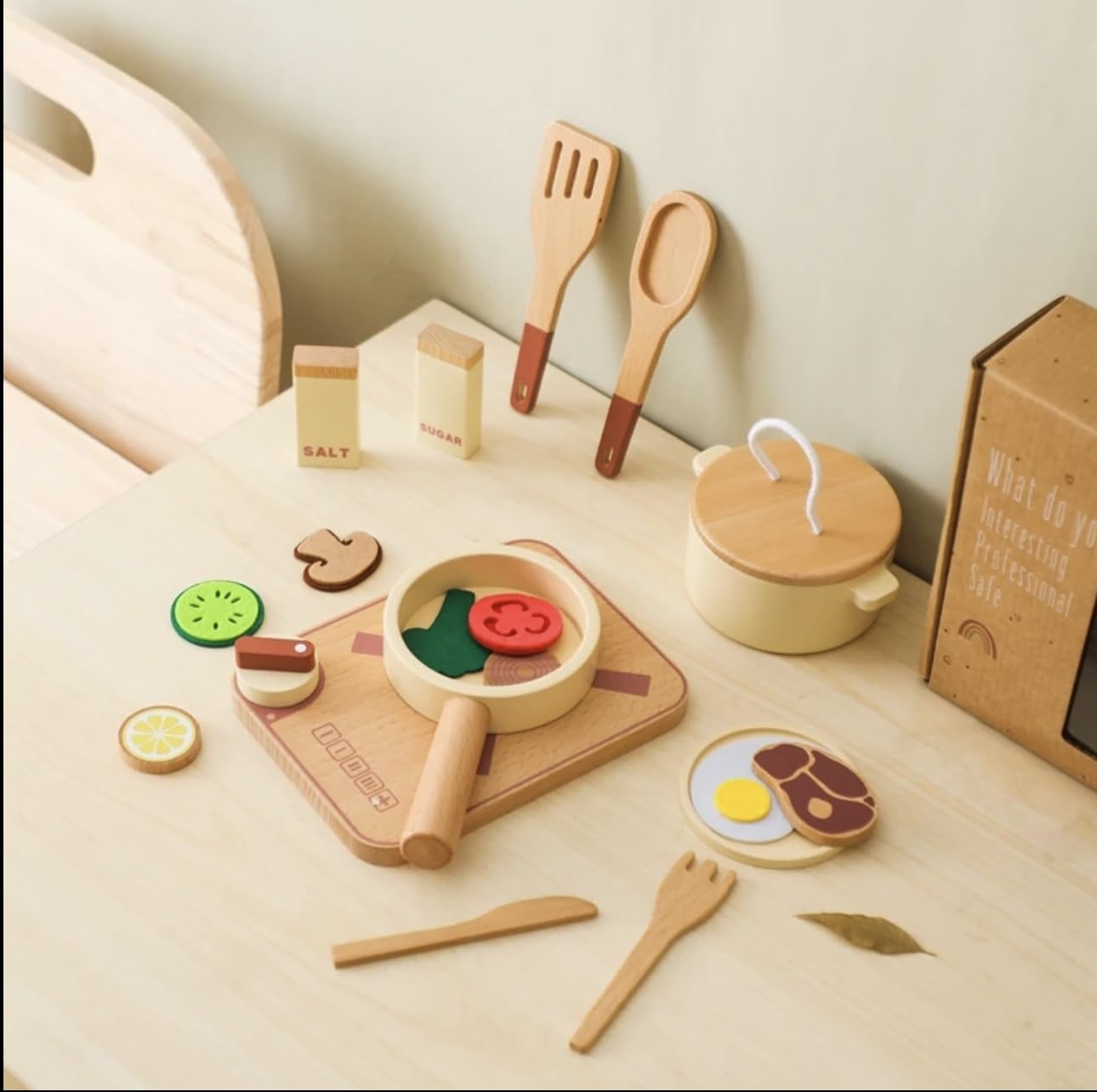 Wooden Play Kitchen Set, 15 Pieces, Includes Pots, Utensils, Cutting Board
