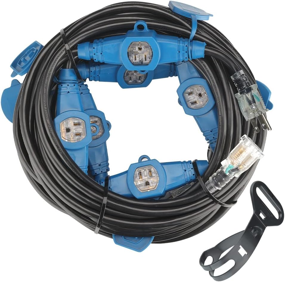 Yodotek 50FT 12 Gauge Outdoor Power Extension Cord,Seven Outlet Cable.Multiple EvenlySpaced