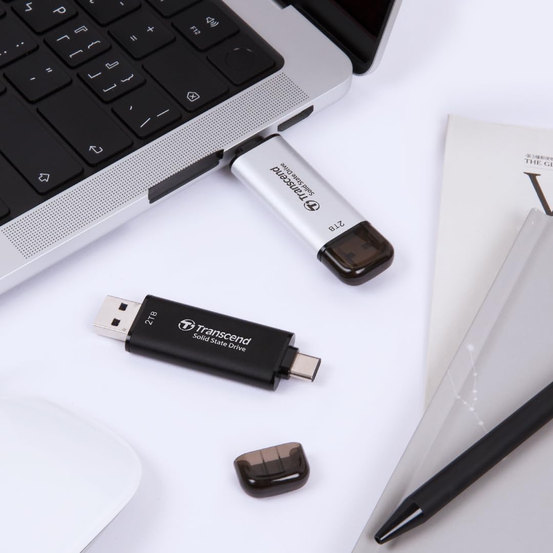 Transcend 310S 2TB USB C & USB A External Portable SSD, Up to 1,050 MB/s, 5 Yr Warranty, Silver, for iPhone 15 pro max, MacBook, Ipad, Laptop and Desktop