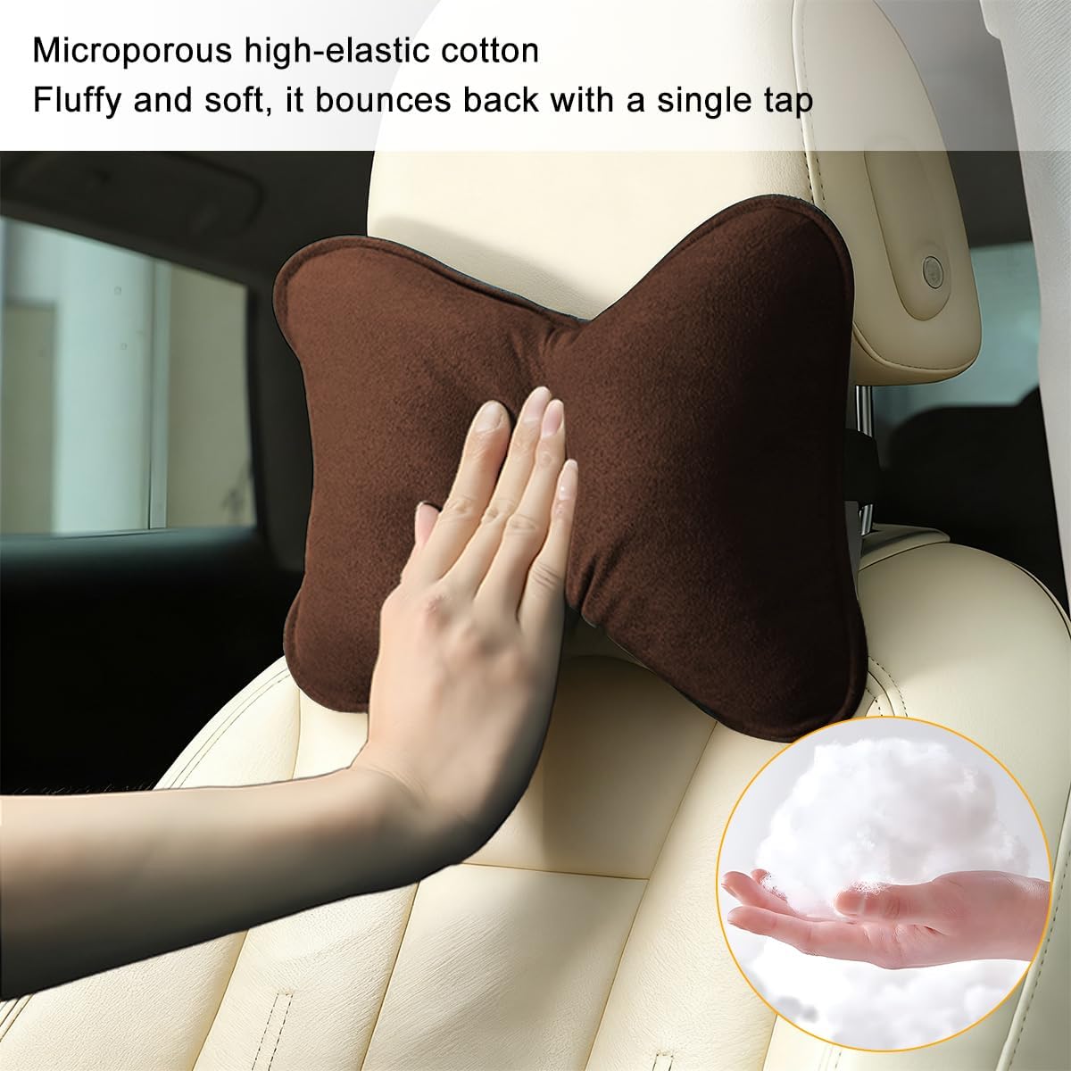 Car Headrest Pillow, Suede Soft Comfortable Breathable Vehicle Seat Neck Support Cushion with Adjustable Strap, Ergonomic Design Auto Head Rest Pad, Universal for Sedan RV Truck (Brown) image 4