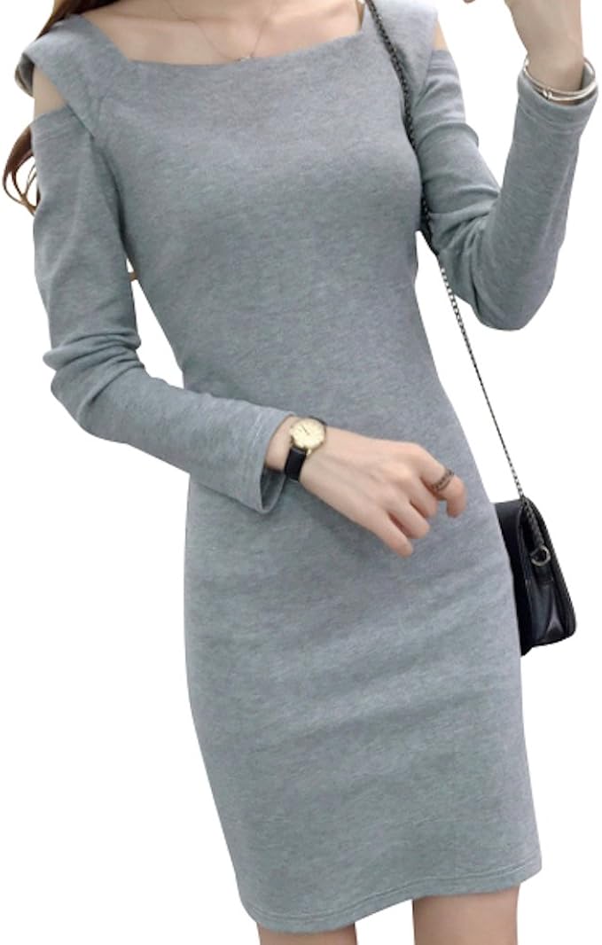 Amazon Co Jp 楽チン 長袖 ワンピース 肩出し 伸縮 オフショルダー レディース オルチャン ぴったりめ 肩だし スリム スカート ボディコン 服 ファッション小物