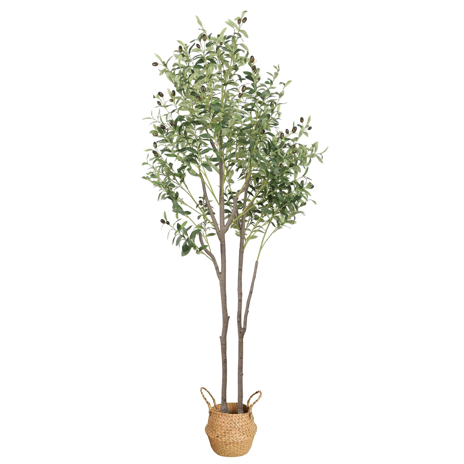180cm Artificial Olive Tree,Double stemmed Faux olive tree, Fake Tall Olive Tree with Lifelike Trunks and Fruits for Home Bedroom Office Bathroom Farmhouse Room House Decor Indoor Outdoor