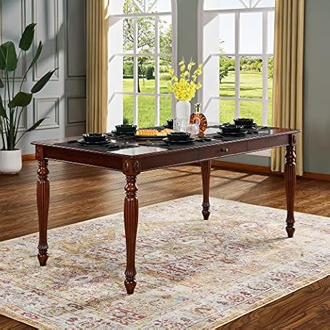 JESONVID Solid Wood Dining Table with Drawer, 67.3" Kitchen Dining Room Tables Mid Century Style 6-8 Person Natural Cherry Wooden Rectangle Extension Farmhouse Rustic Table Furniture,CCZ1533 Cover