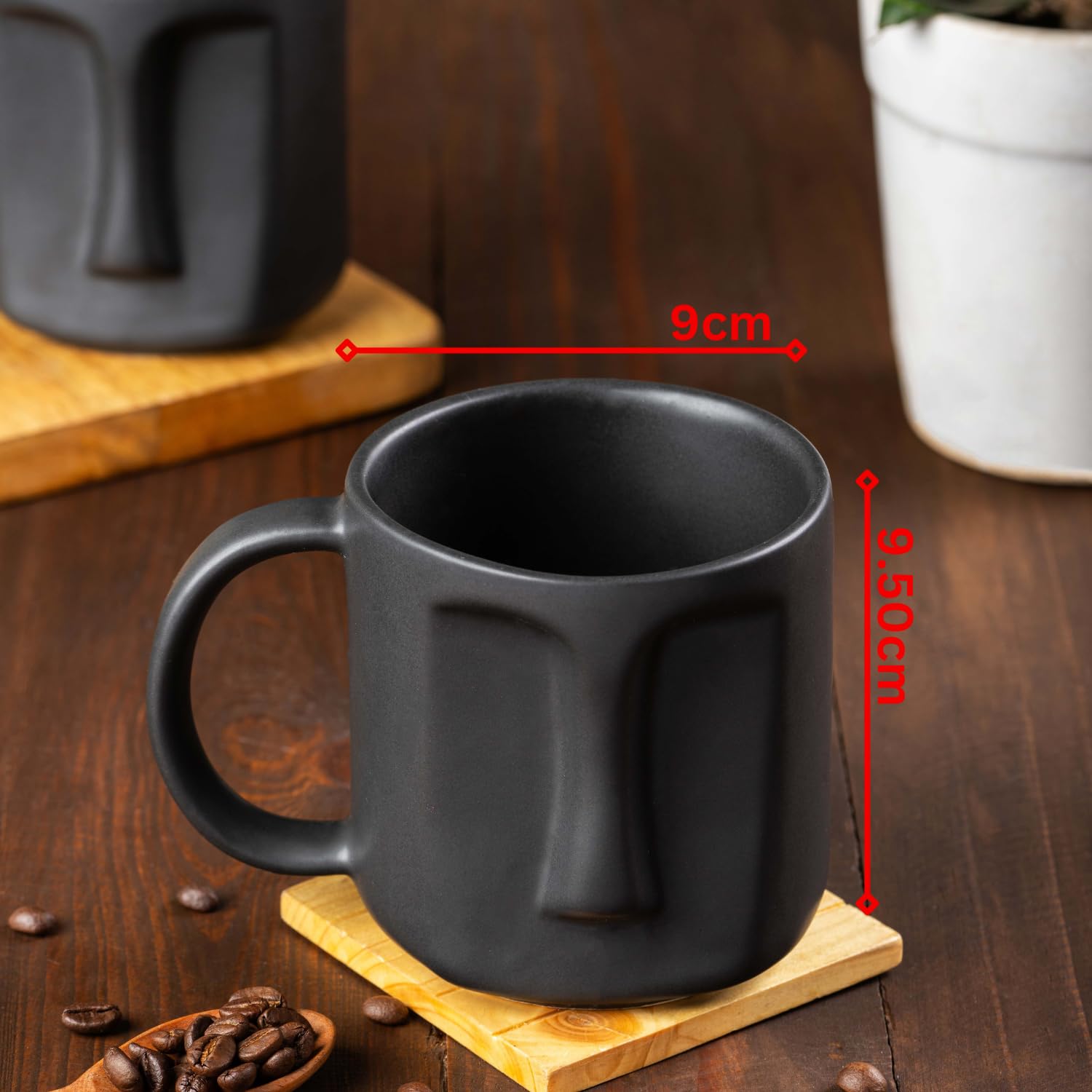 IZZYLYF 'Black Face Design' Ceramic Coffee Mugs Set of 2 (400 ml Each) | Microwave & Dishwasher Safe Coffee Mugs with Handle for Tea, Coffee & Latte | Coffee Mugs for Gifting, Home, Cafe & Office Use 3