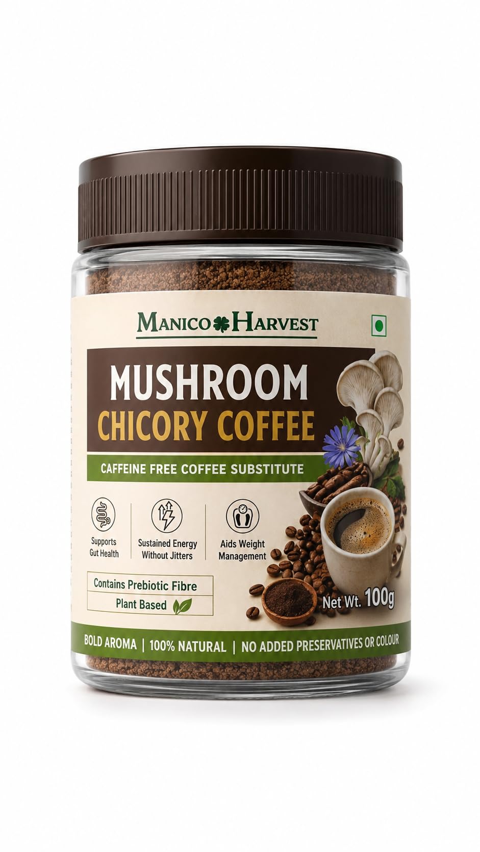 Manico Harvest Mushroom Chicory Coffee Powder, 100g, Caffeine Free | Coffee Substitute, Aids Weight Management, Sustained Energy, Supports Gut Health, No Preservatives-image-9