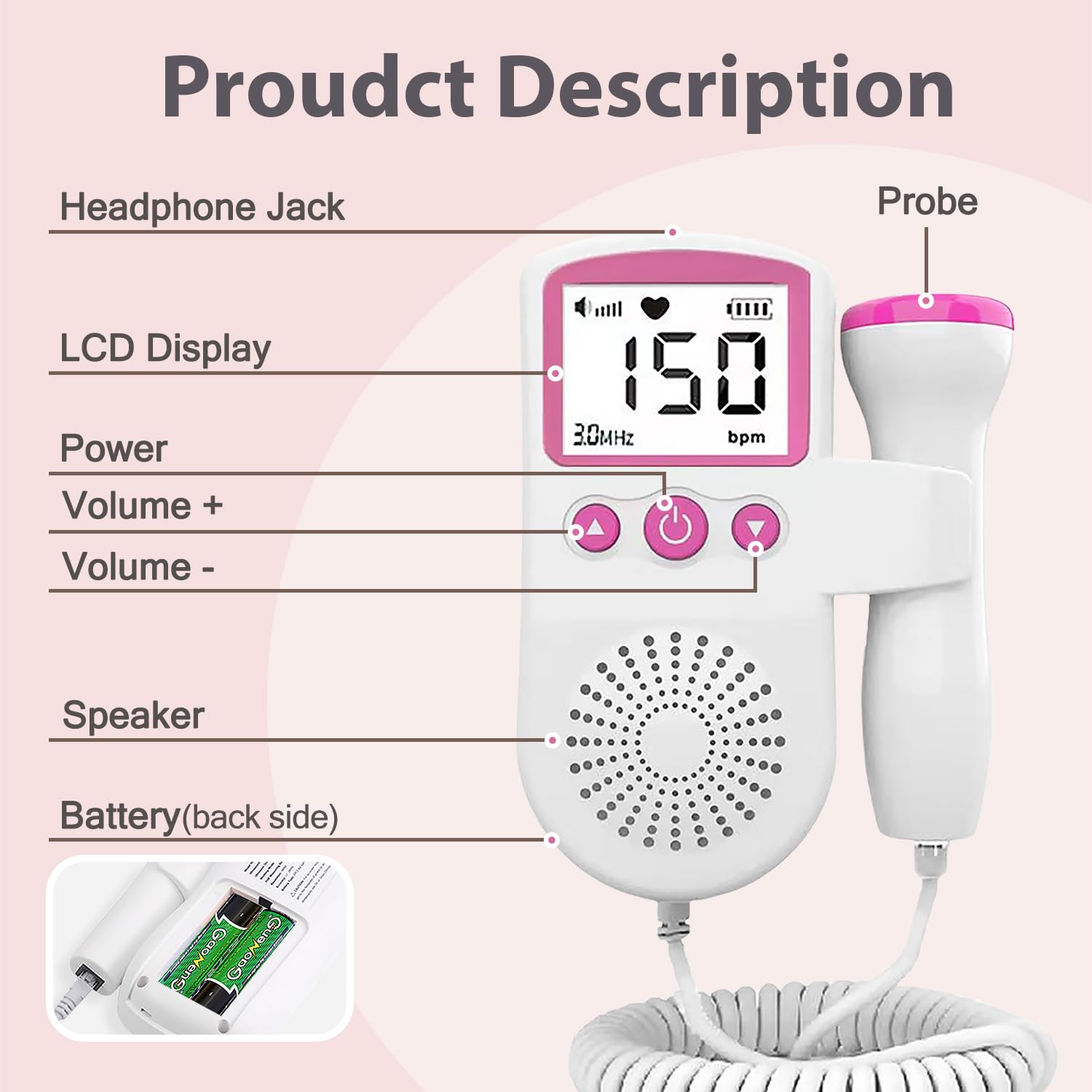 Bag for Baby Monitor Easy to Use at Home Accessories Fetal Pregnancy Women Heartbeat Portable Doppler XY34