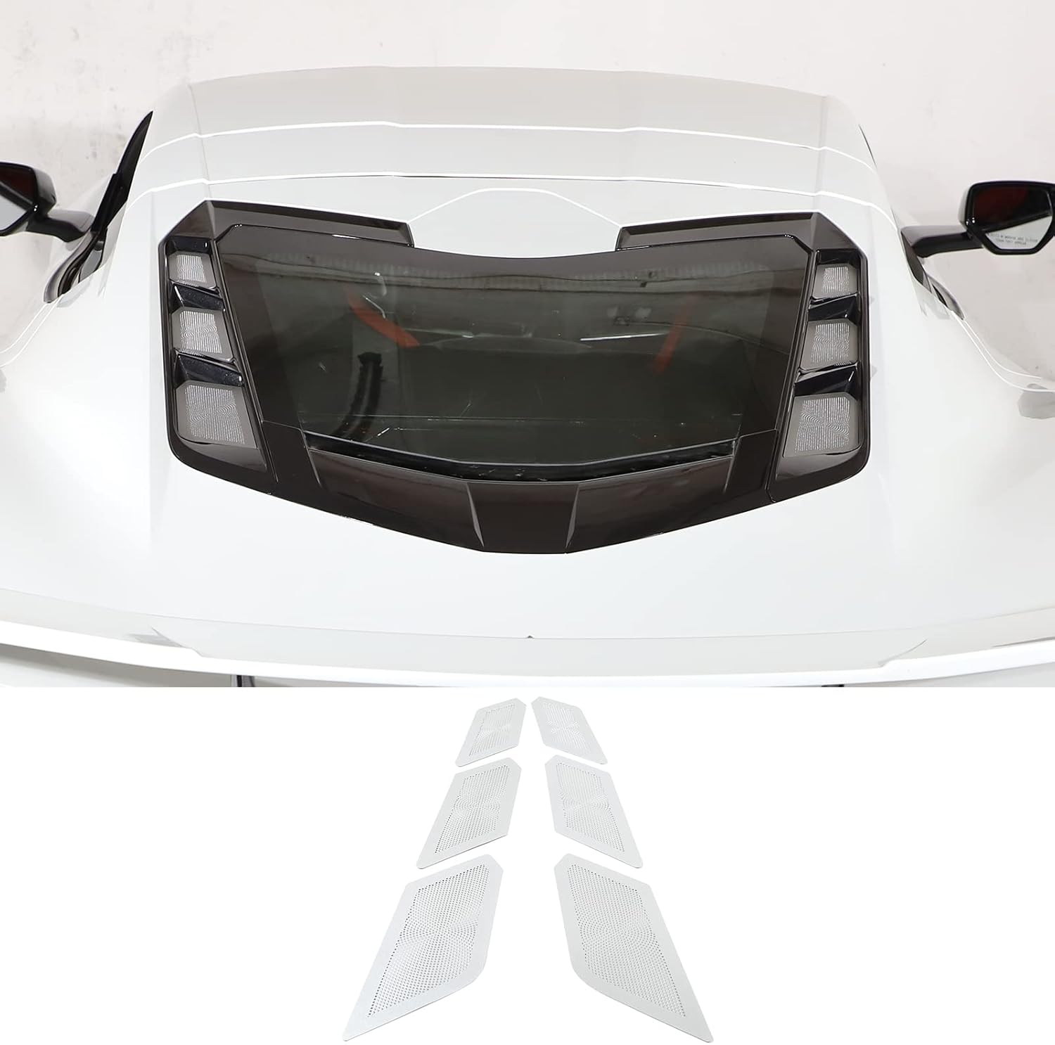 CHEAYAR Rear Hood Vent Grille Inserts Compatible with Chevrolet Corvette C8 2020-2023, Stainless Perforated Rear Hoodvent Inserts, C8 Accessories 6PCS (Silver)
