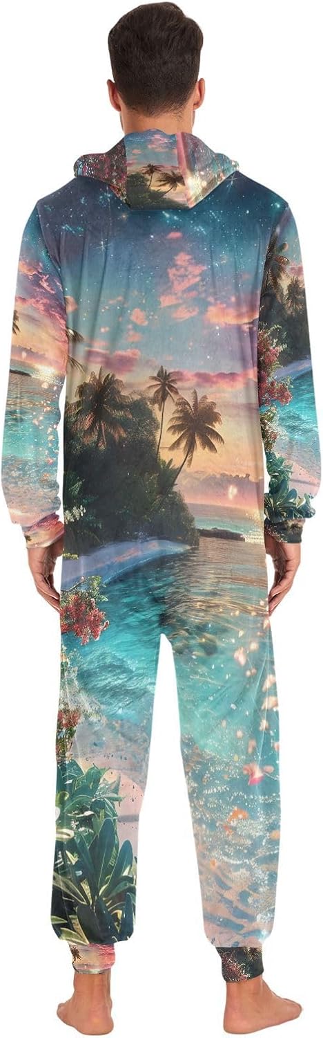 Neon Hawaiian Summer Beach Adult Onesie Pajamas for Unisex Novelty One Piece Costume Sleepwear