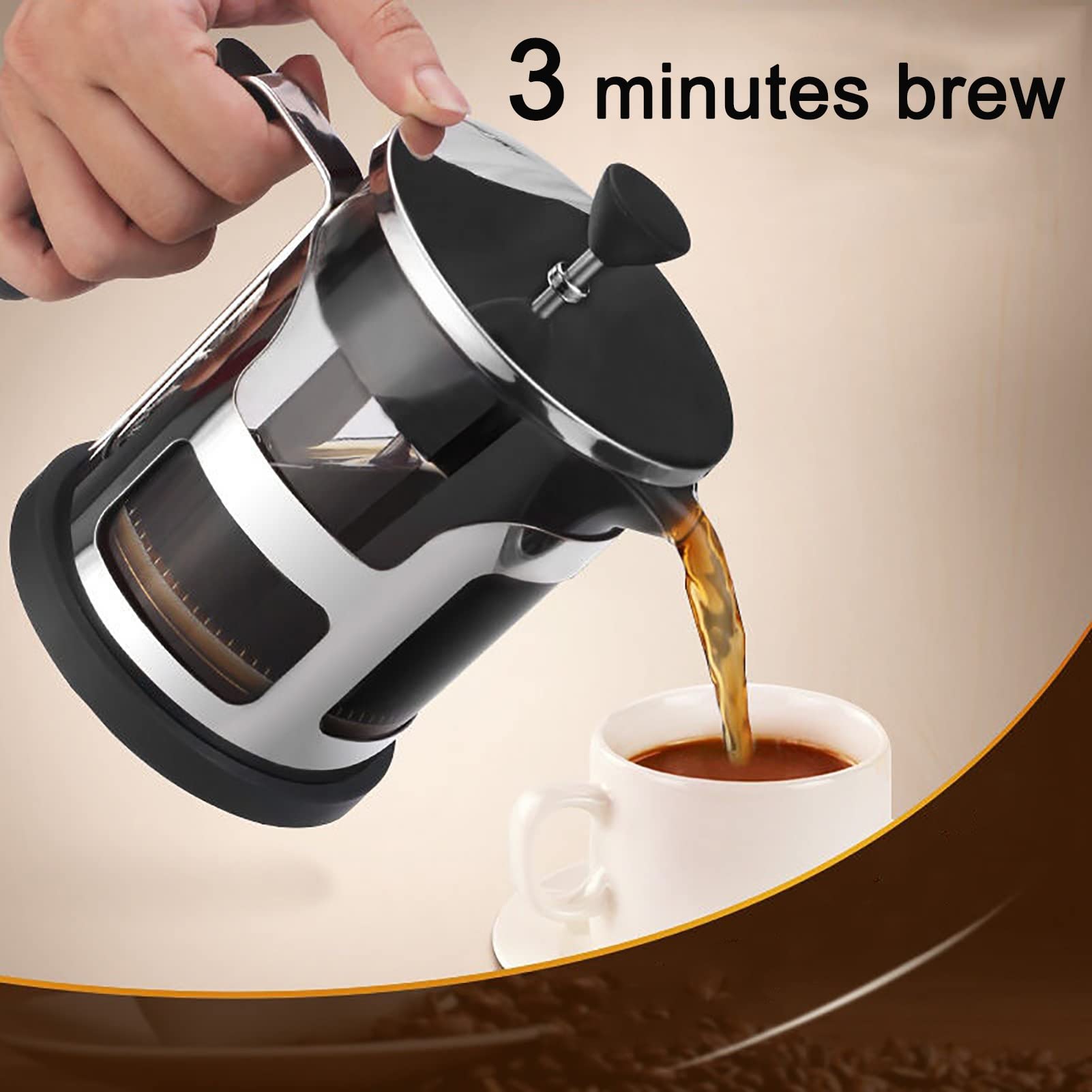 Cafetera Émbolo Para Regalos De Viaje De Camping, Cafetera Francesa De Acero Inoxidable Con Filtro De 3 Niveles, Cafetera De Piston De Vidrio De Borosilicato Resistente Al Calor Tetera, Fácil Limpiez
