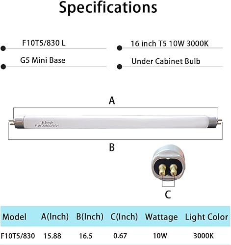 Miniatura 3 de Paquete de 3 bombillas fluorescentes F10T5830L de 16 pulgadas de repuesto para Jasco, Philips, Lineal T5 10W 3000K bombillas blancas cálidas, base