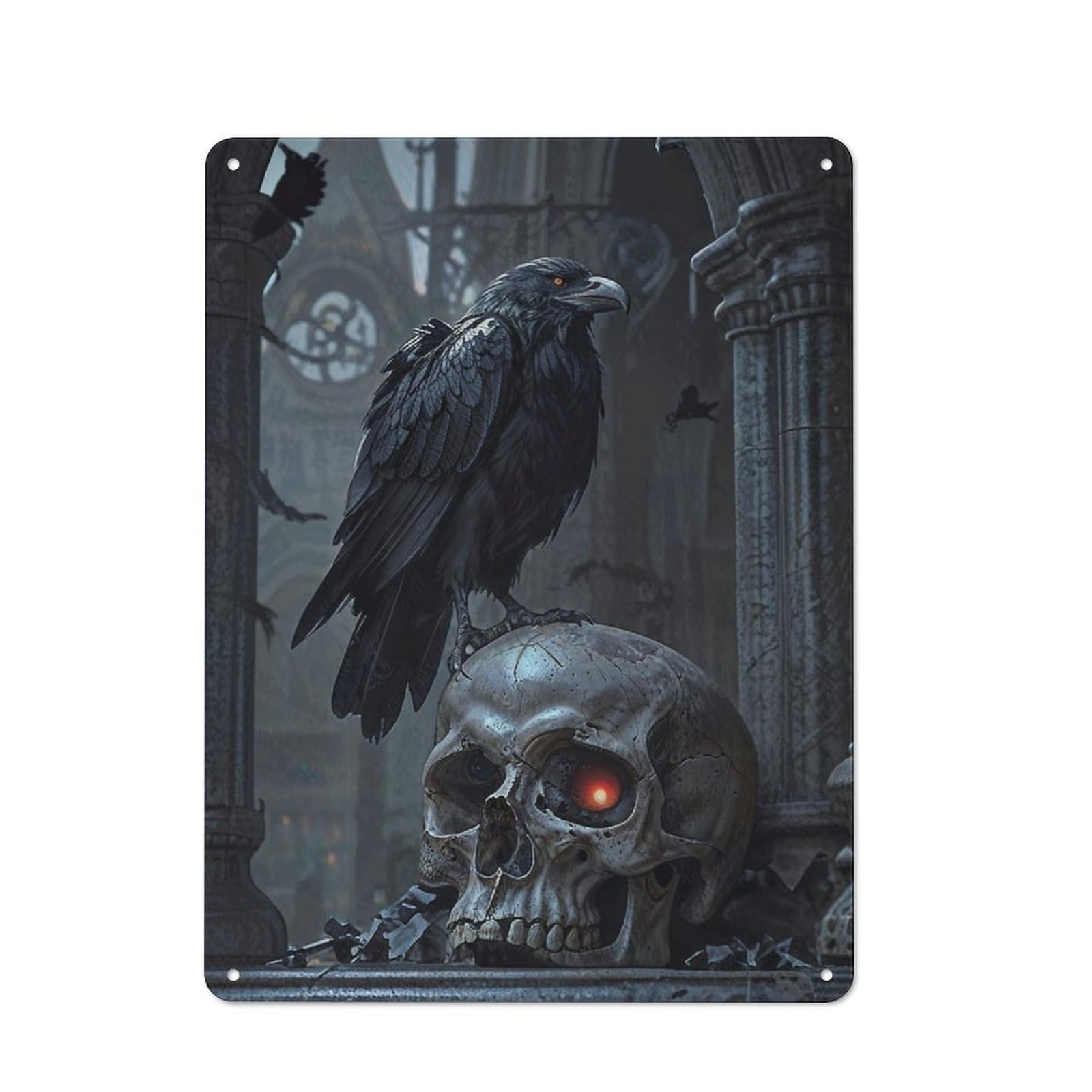 Junmoney Gothic Skull And Raven Metal Sign 40X30cm With For Garage Wall, Vintage Decor, Tin Sign Wall Decor For Garages And Workshops