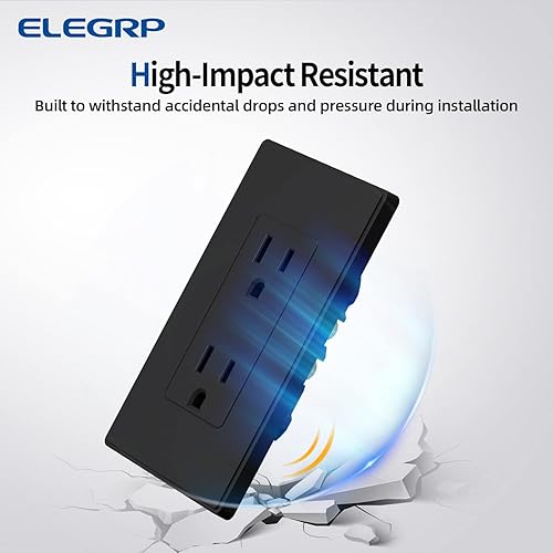 Miniatura 3 de ELEGRP Enchufe eléctrico de pared decorativo estándar negro mate, 15 A, 125 V, 2 polos, 3 cables, no resistente a manipulaciones, NEMA 5-15R,
