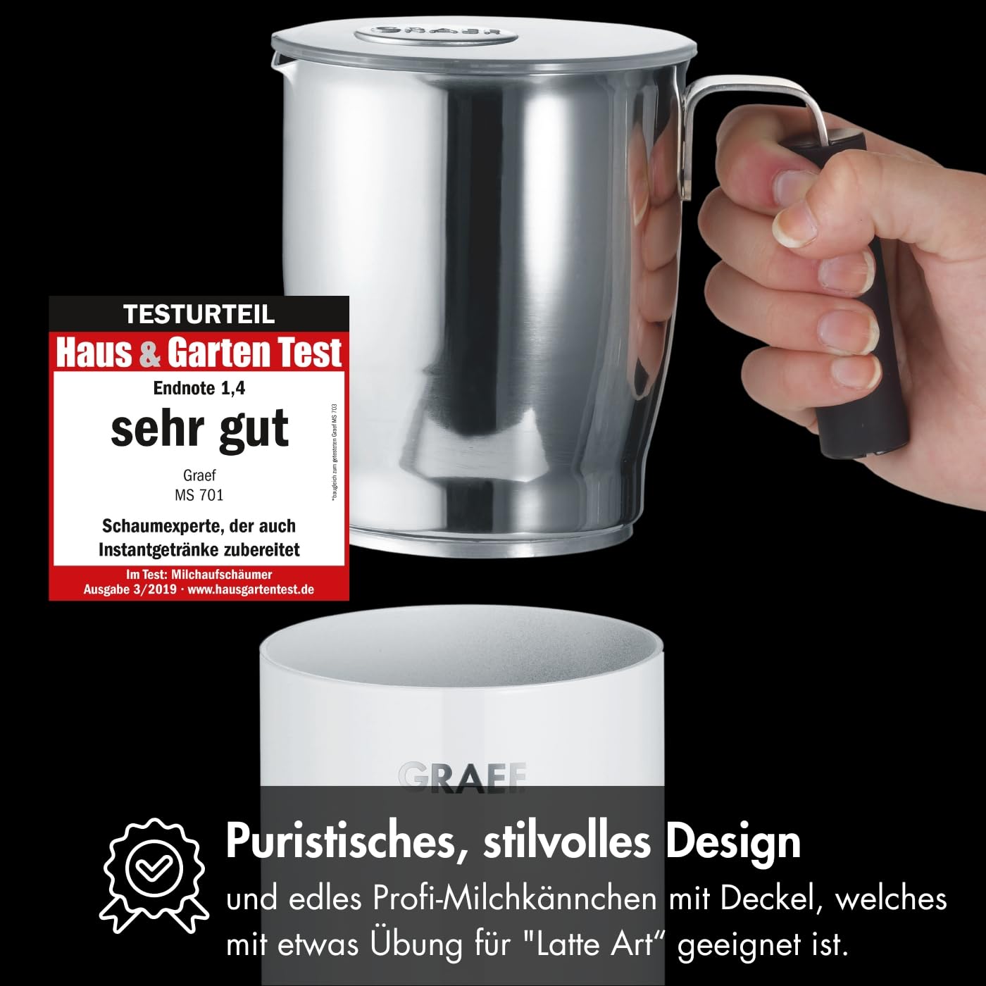 Graef MS701EU spieniacz do mleka, 200 ml, biały/stal nierdzewna