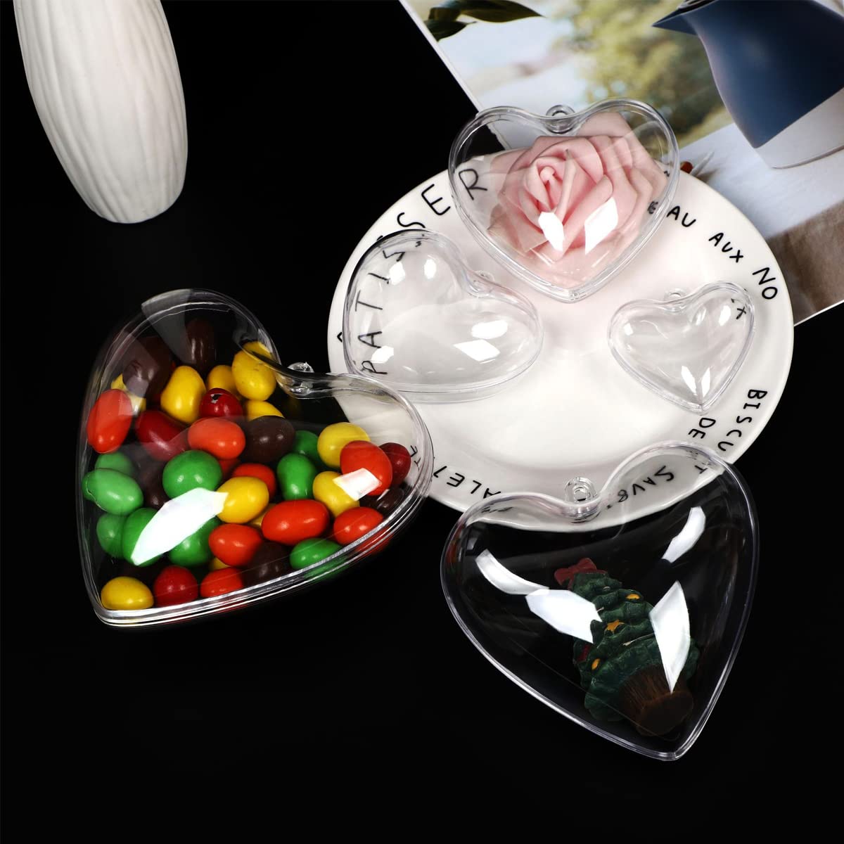 Jangostor 20 Confezioni Ornamenti a Cuore Trasparenti Palline da Riempire, Decorazioni di San Valentino in Plastica Fai-da-Te (6,5 cm)
