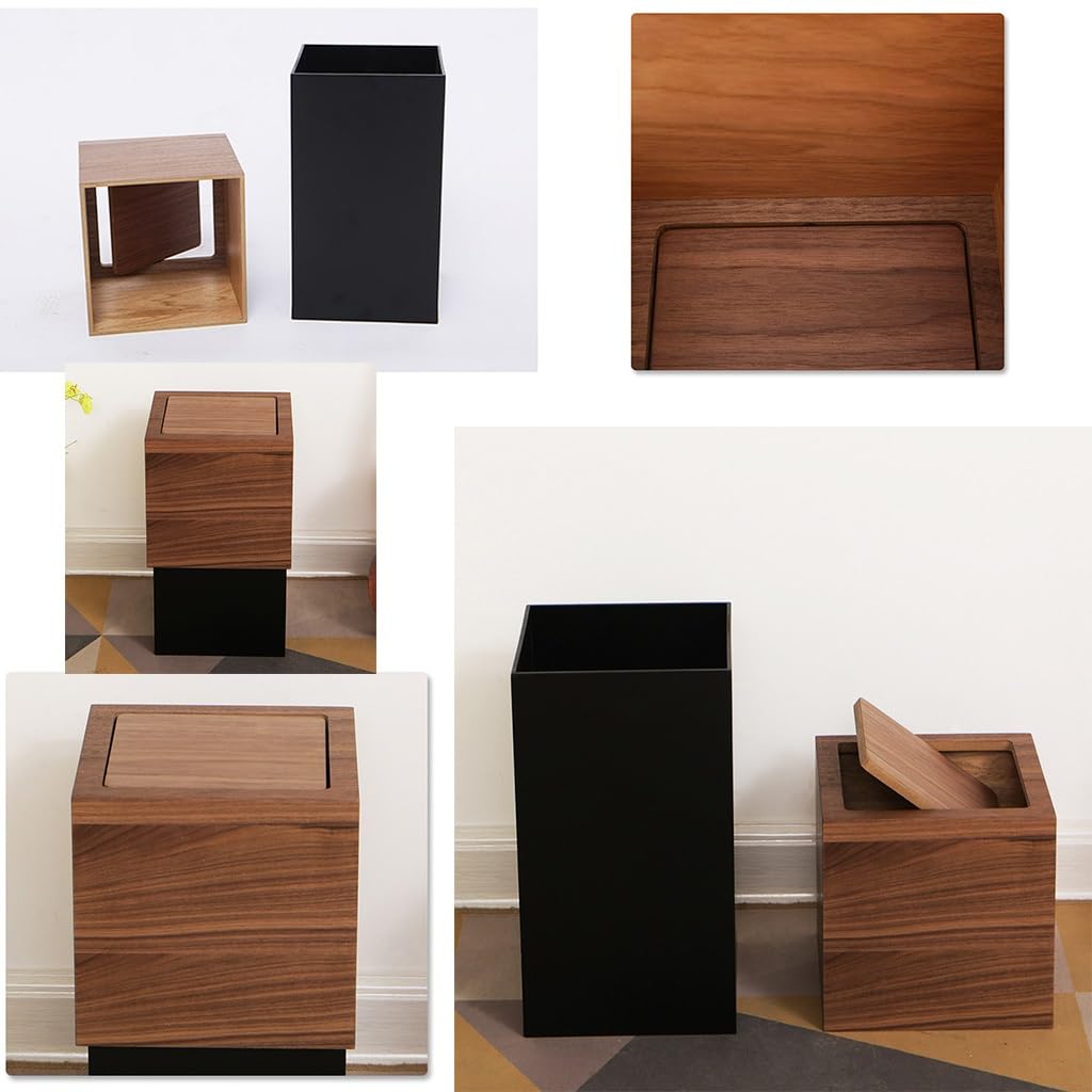 Papelera de madera cuadrada con tapa, papelera de reciclaje de basura de madera de estilo japonés, papelera apilable, papelera de madera, for baño, dormitorio, cocina, oficina, sala de estar, hogar