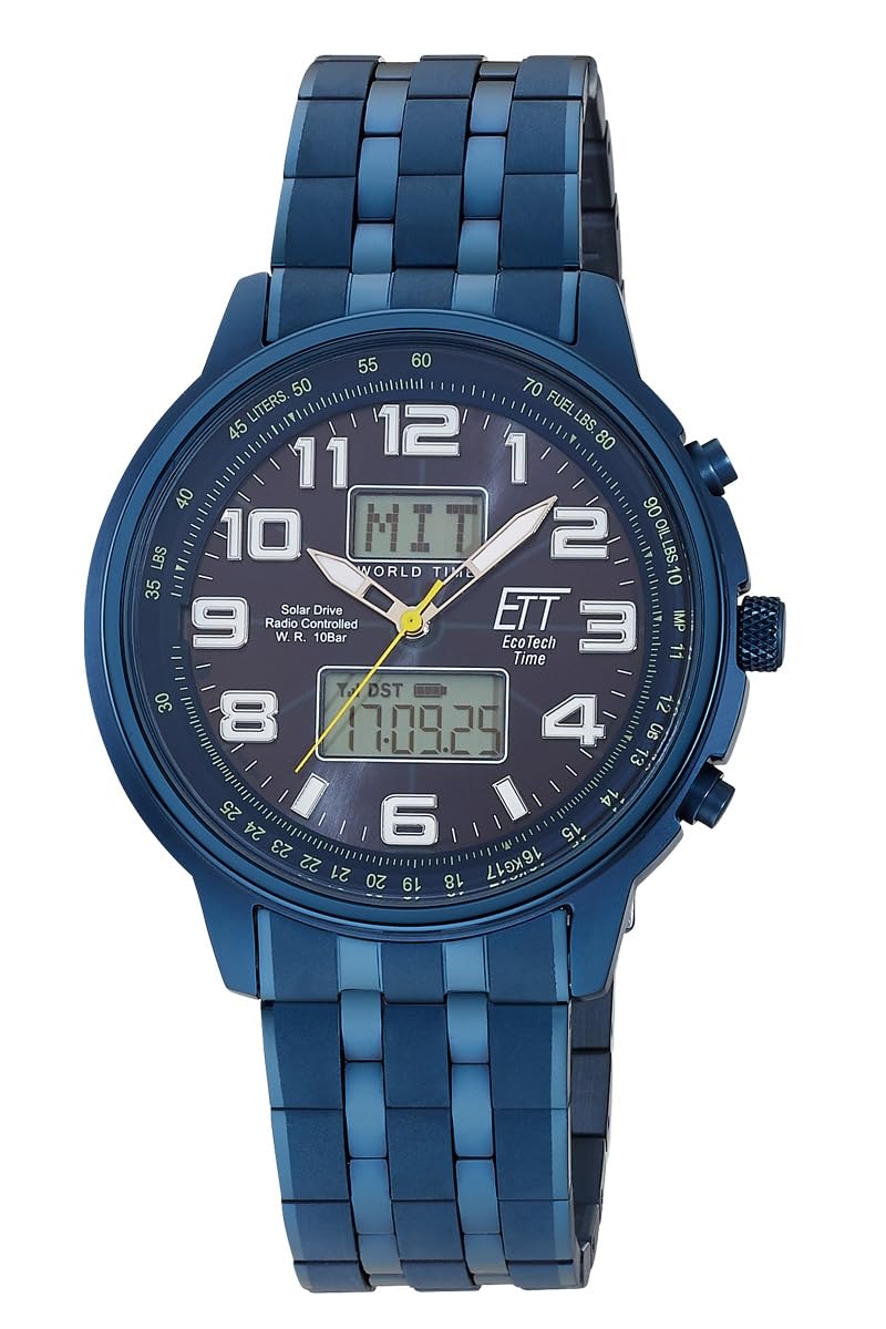 ETT Eco Tech Time Funk Solar Herren Uhr Analog mit Edelstahl Armband EGS-11735-32M