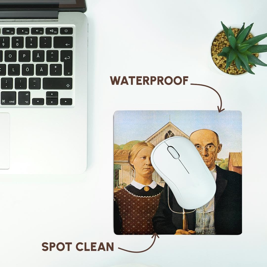 3dRose 8 x 8 x 0.25 Inches Mouse Pad, American Gothic by Grant Wood (mp_130186_1)