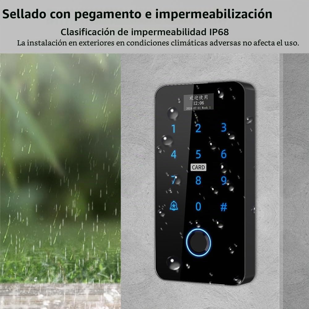 YAVIS Controlador de acceso a huellas dactilares biométricas WiFi TUYA, lector de tarjetas IC NFC WG26/34 con pantalla, teclado retroiluminación táctil impermeable con pantalla, RFID ID/IC 10 llaveros