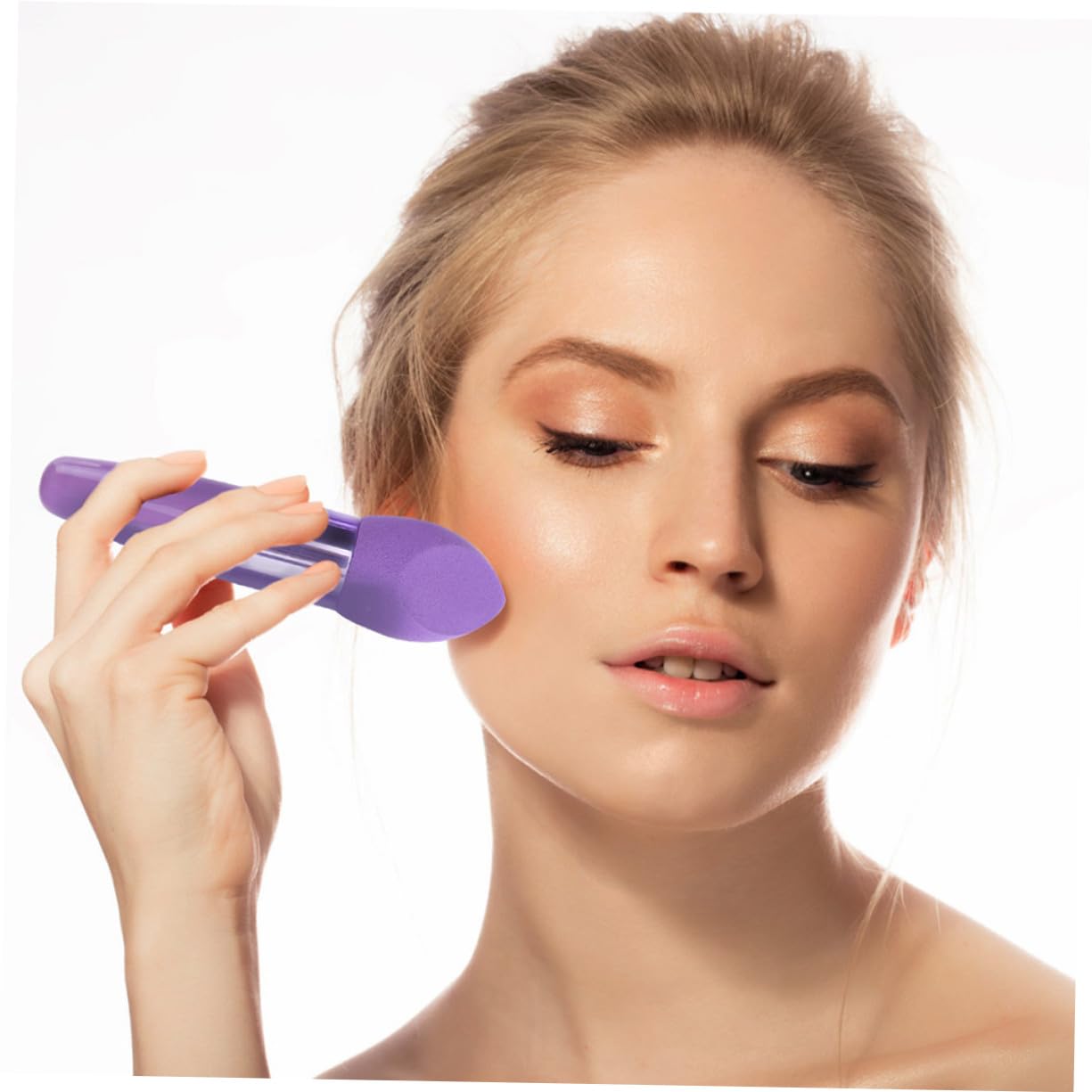 Mikikit Set 2 Pennelli Make Up Spugnetta in Lattice Porpora, Strumento Multiuso per Correttore e Blush Manico Ergonomico e Design Portatile