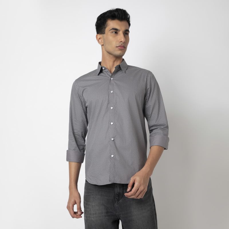 Image of MARK & ALBERT Men's Printed Full Sleeves Regular Fit Shirt Blue | 100% Cotton Stretchable Fabric