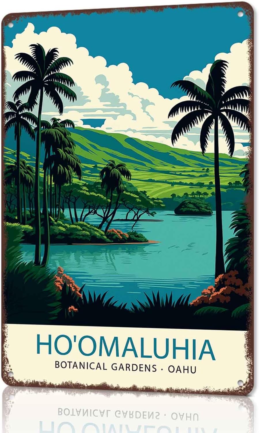 Vintage Travel Ho'omaluhia Botanical Aluminum Metal Sign 8 x 12 Inch