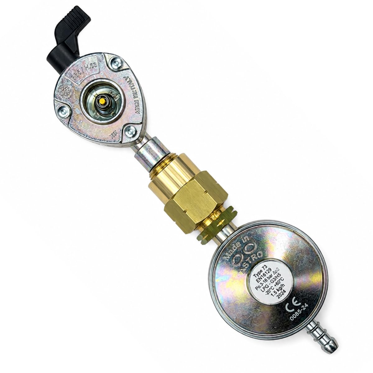 Zestaw adapterów do butli gazowej 21 mm z regulatorem gazu 37 Mbar i złączką do nakrętek