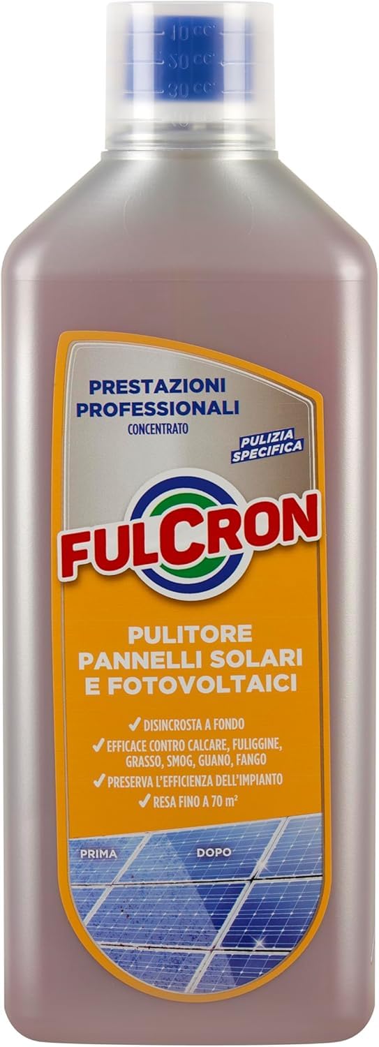 FULCRON Pulitore Pannelli Solari e Fotovoltaici, Pulitore Schiumogeno con Potere Sgrassante, Efficace Contro Calcare, Smog, Fuliggine, Resa fino a 70m², 1L