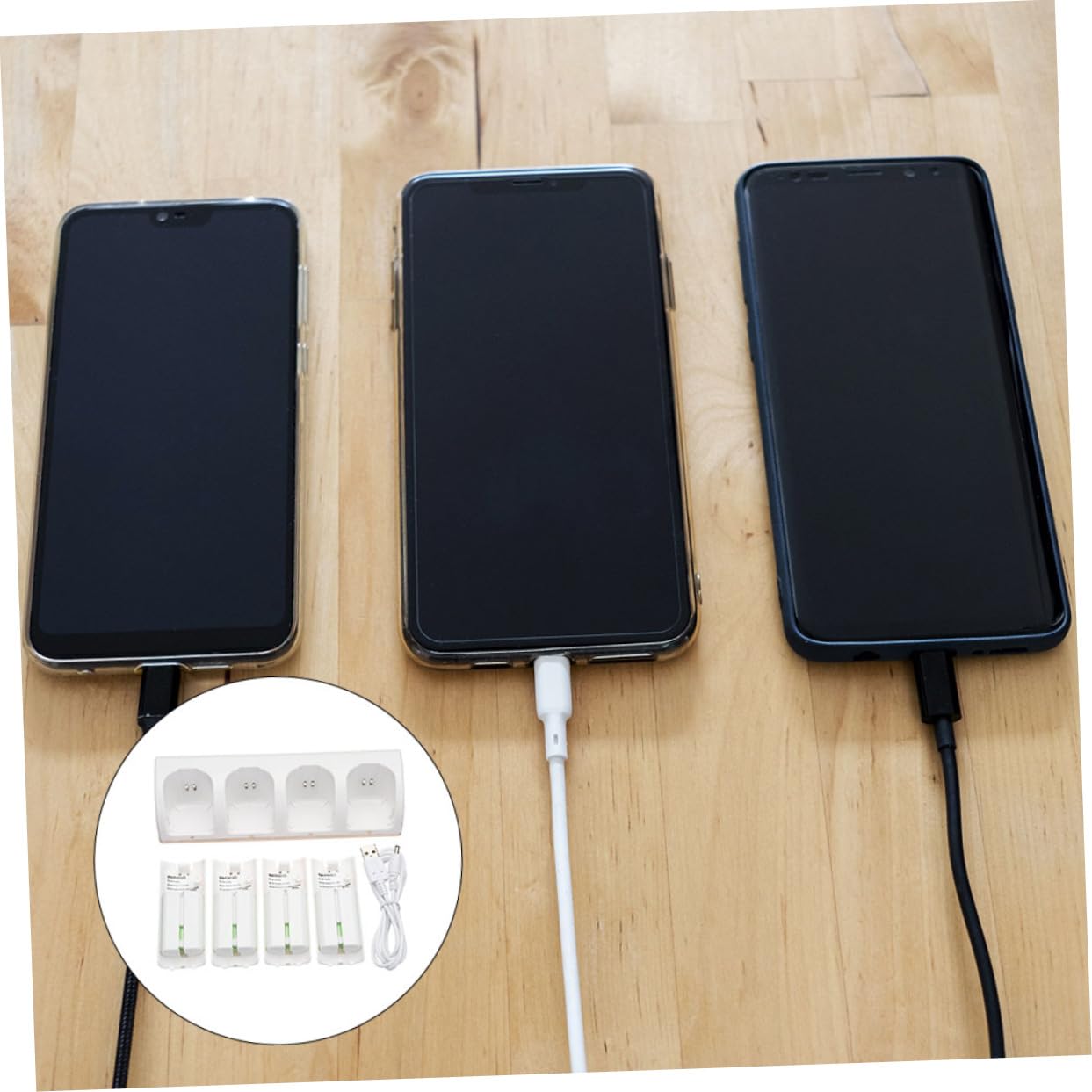 iplusmile Batería de Luz Azul Cargador de Batería de Cuatro Ranuras Estación de Carga de USB para Pilas Recargables y Recargables