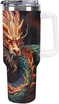 40oz Large Capacity Car Cup Chinese Dragon Tumbler Insulated Coffee Mug for Hot/Cold Drink Leak Proof Water Bottle Stainless Steel Water Cups