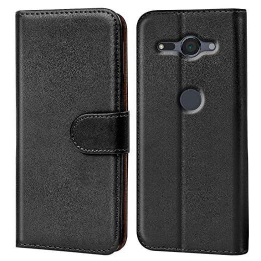 Verco plånbok för Sony Xperia XZ2 Compact skal, mobilskal skyddsfodral väska för Sony XZ2 Compact Case med korthållare av pu läder, Svart