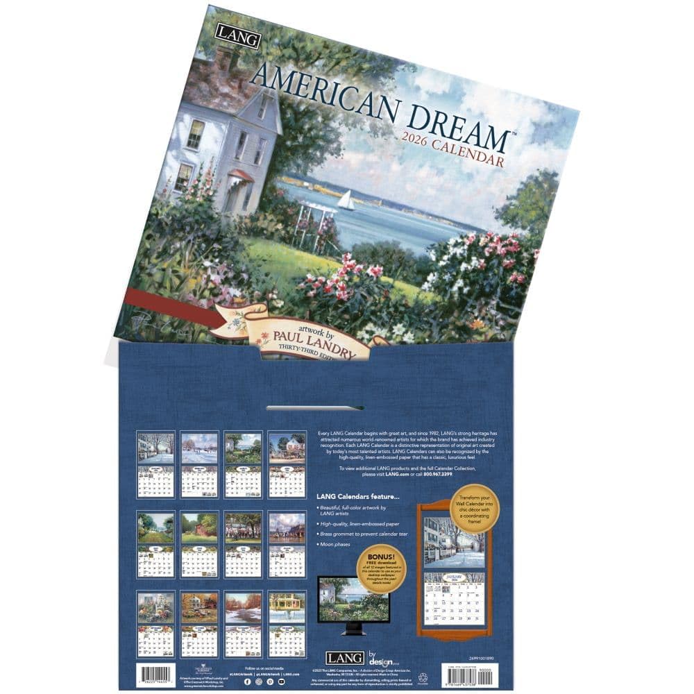 Lang American Dream - Calendario da parete 2026, 12 mesi, con rilegatura pinzata, arte americana goffrata in lino di Paul Landry, 34 x 30,5 cm