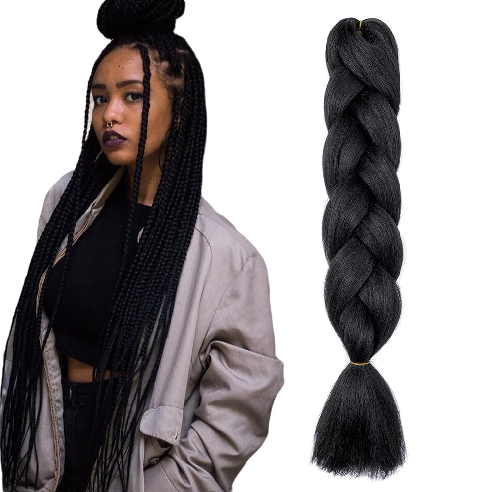 Cybelleza Extension Treccine Treccia Africane Capelli Neri Sintetici Finti Lunghi Intrecciati 60cm Jumbo Braids 1 Ciocca 100g Crochet Twist Bellezza, Nero Scuro