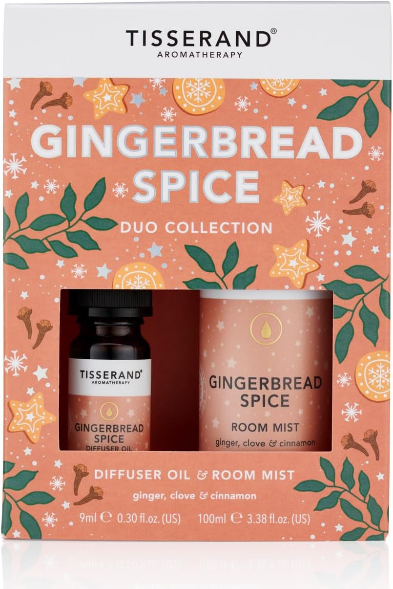 Tisserand Aromatherapy,Gingerbread Spice Diffuser Oil and Room Mist Duo Kit,Ginger, Clove and Cinnamon,100% Natural Pure Essential Oils