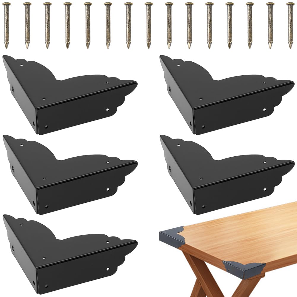CRASPIRE 6Pcs 2.7"X2.7" Vintage Furniture Corner Protectors Black Metal Decorative Guard Cabinet Bumpers Edge Corner Protectors with Screws for Cupboard Table Desk Jewelry Box Gift Wooden Case