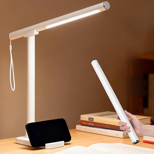 Lámpara de escritorio LED magnética lámpara de lectura 2 en 1 con soporte para teléfono y puerto de carga USB para el hogar, dormitorio, oficina,