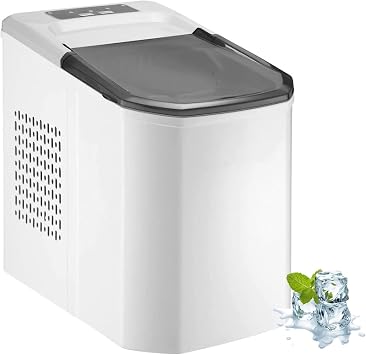 Mini Ice Maker Machine, Portable Ice Cube Makers, Self-Cleaning/9 Ice Cubes Ready in 10 Mins/12KG/24Hrs with Ice Scoop And Basket for Home Office Bar Party,White