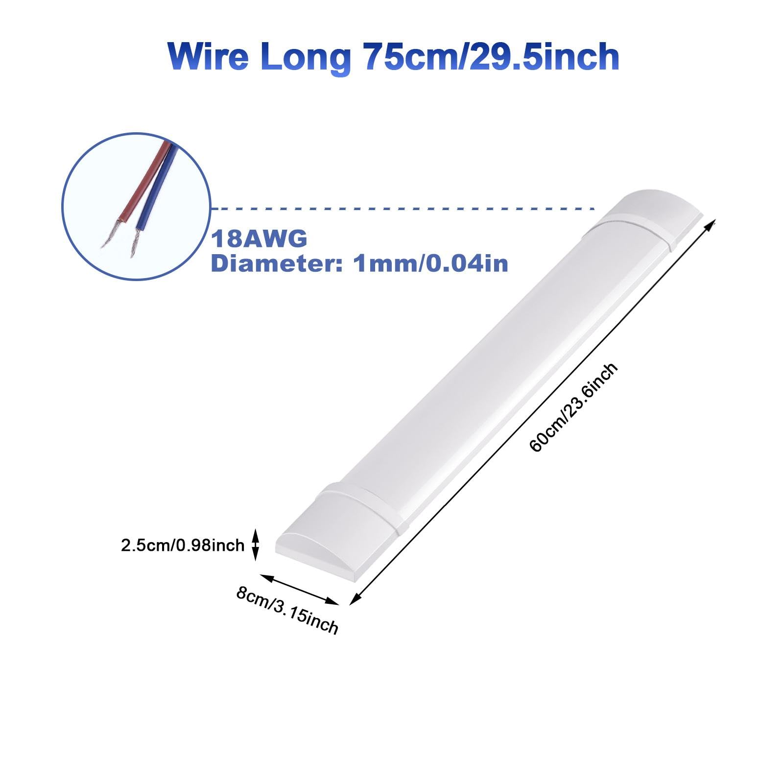 Viugreum Lot de 4 Réglette LED 60 cm, 20W 2400LM Plafonnier Lampe Rectangulaire, Blanc Neutre 4500K Neon Tube LED Lumière, IP22 pour Plafond, Garage, Magasin, Cave, Entrepôt, Bureau, Atelier