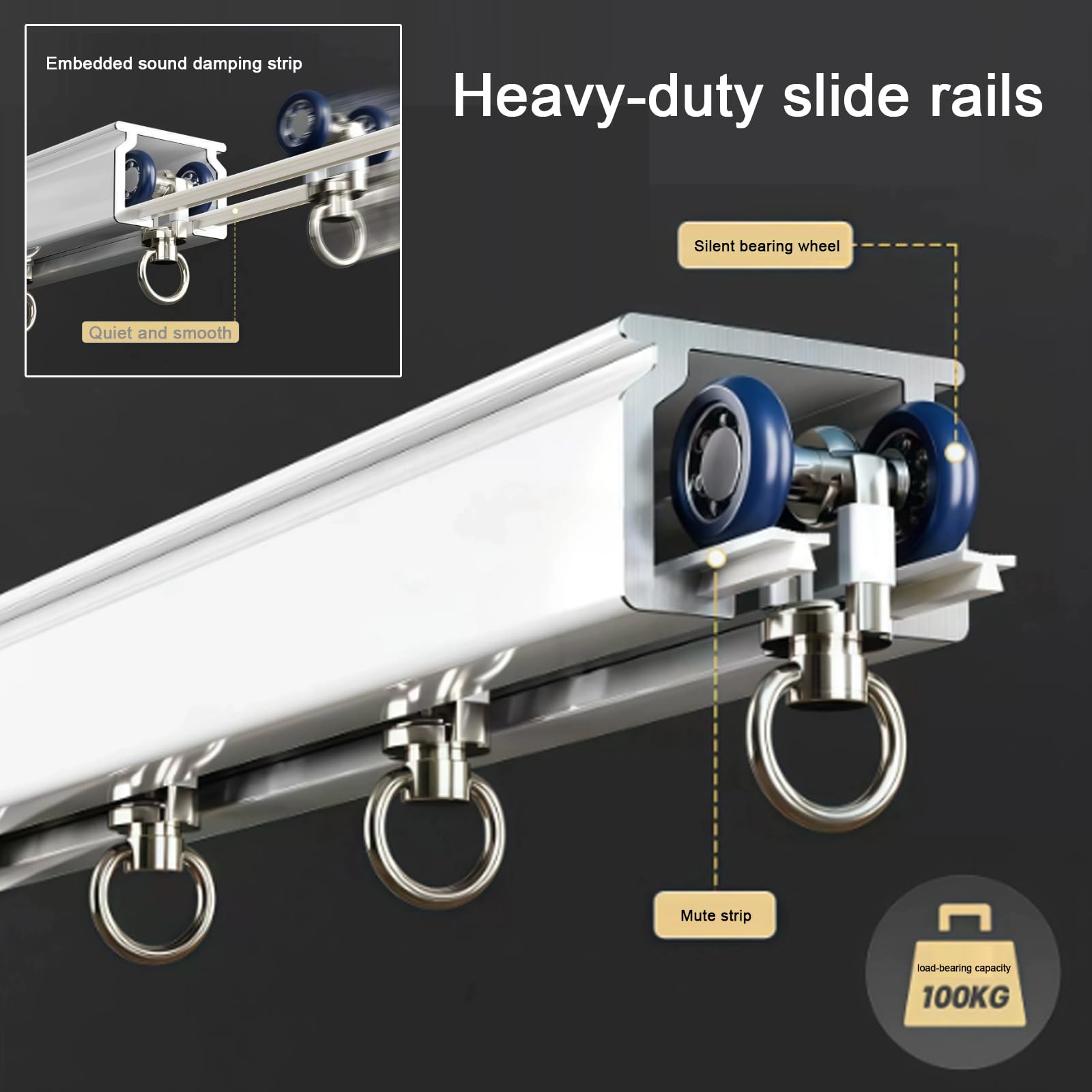Rail de Rideau de Plafond en Aluminium Roulettes Silencieuses,pour Fenêtres (5.5m)