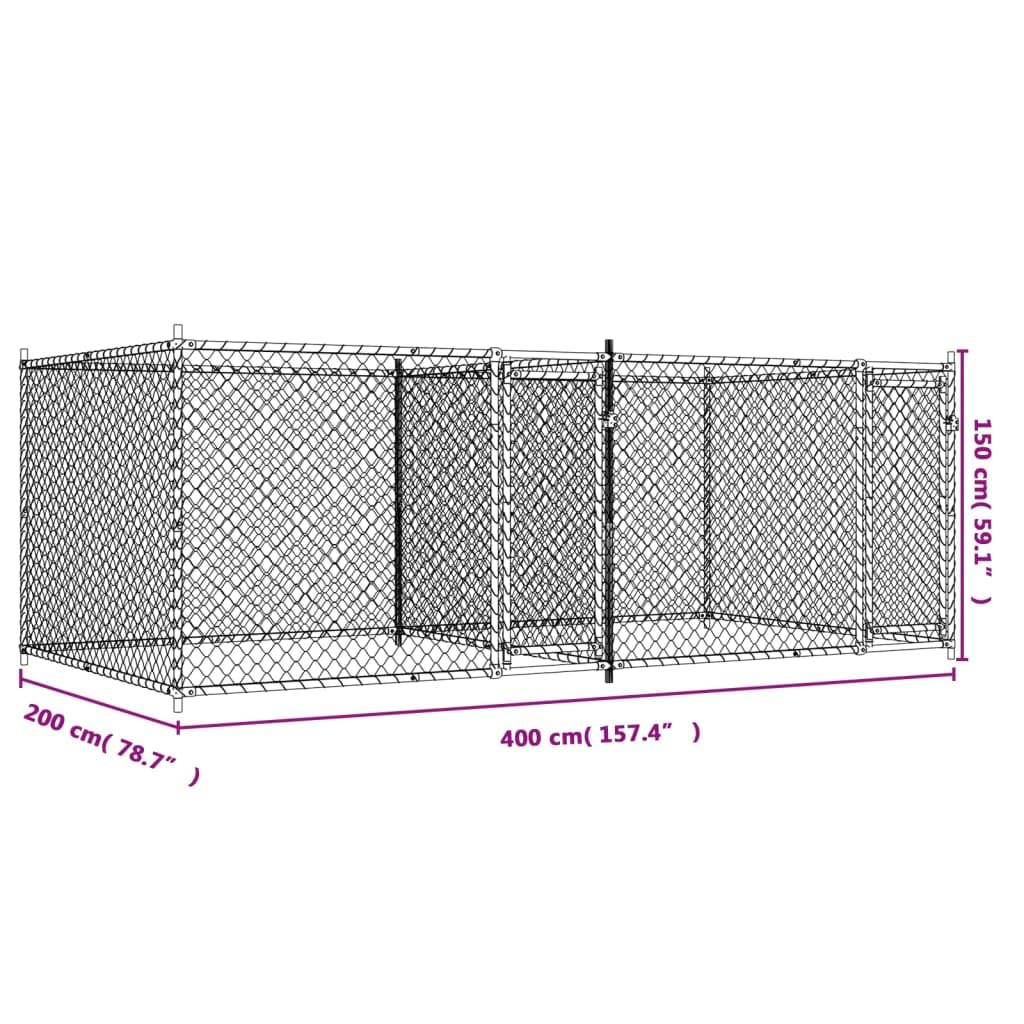 Cuccia per cani con porte, 4 x 2 x 1,5 m, in acciaio zincato, resistente alle intemperie, per interni ed esterni, griglia di protezione per cuccioli e animali domestici, barriera sicura per