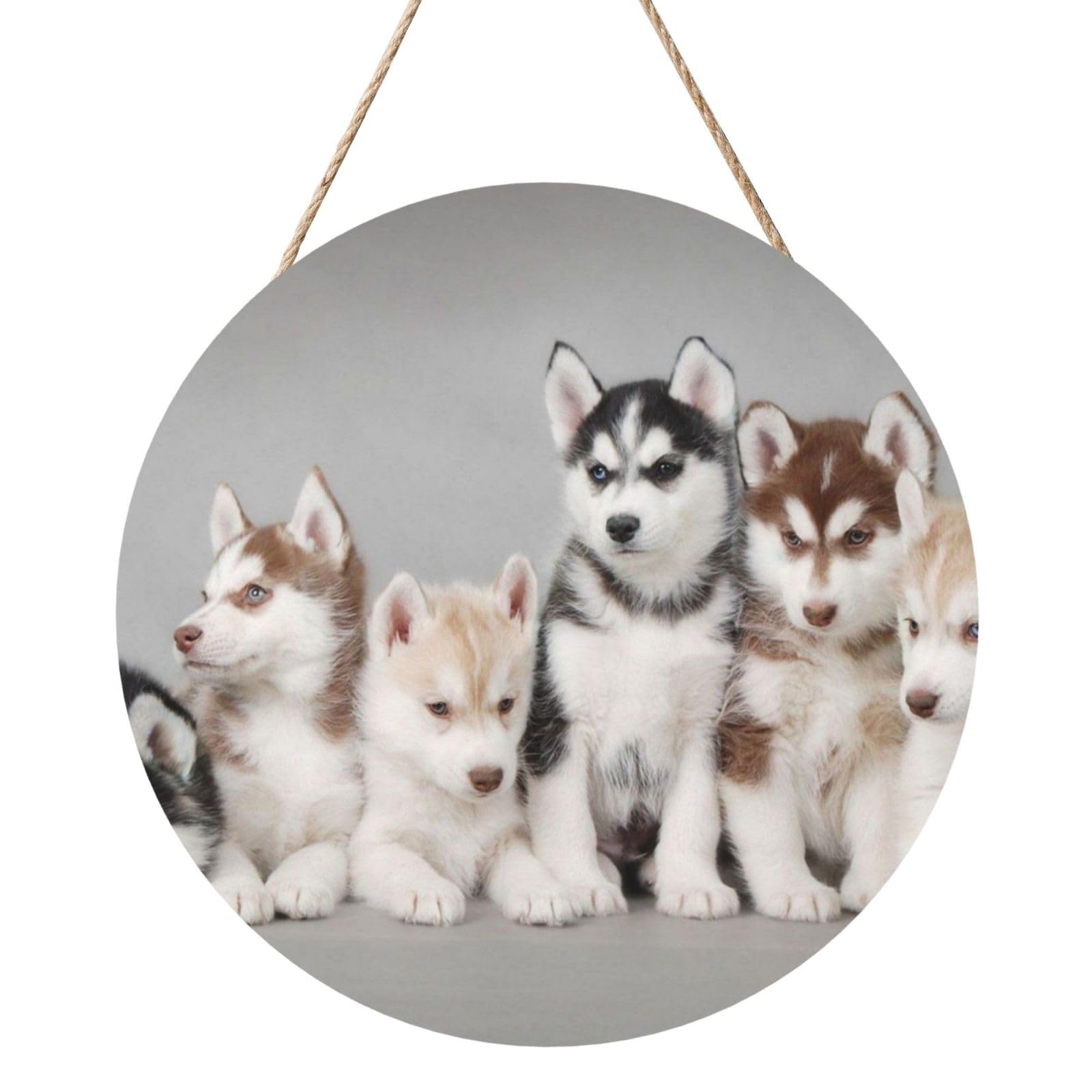 InOmak Husky Huskie Dogs, Round Wood Panel Painting 12 in, Wall Hanging Painting For Home