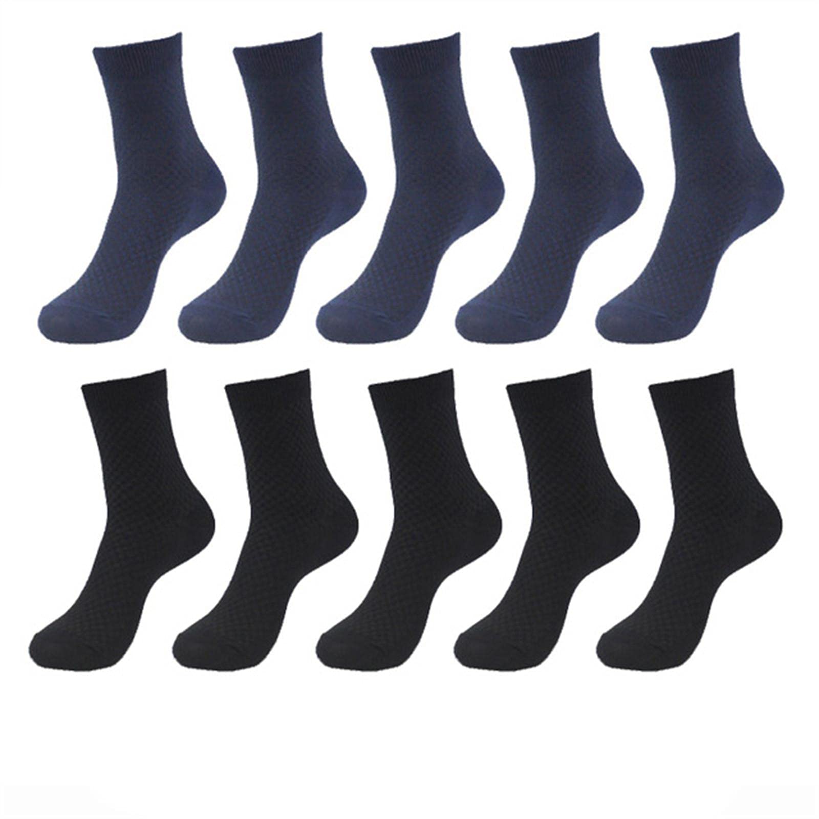 UKKO Calcetines de Hombre 10 Pares De Calcetines para Hombres De Fibra Transpirable De Calcetines Desodorantes Hombres Largo Tamaño Grande EUR 38-46-5 Black 5 Navy,EUR 38-44(Us 6-10)