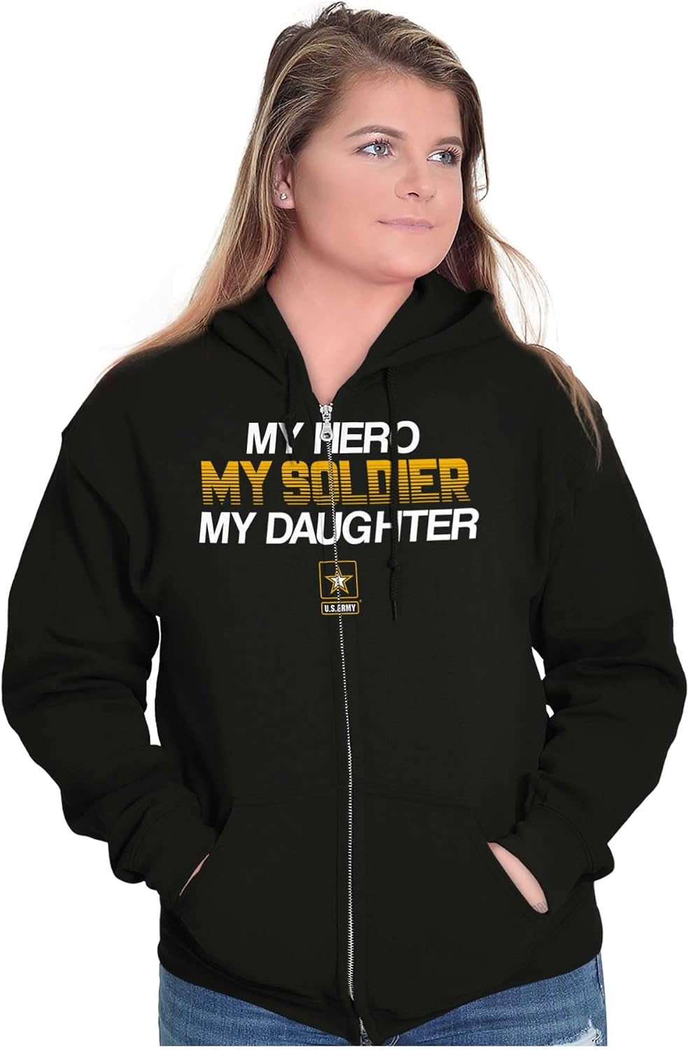 Brisco Brands US Army My Daughter Soldier Hero Zip Up Hoodie Mens Womens