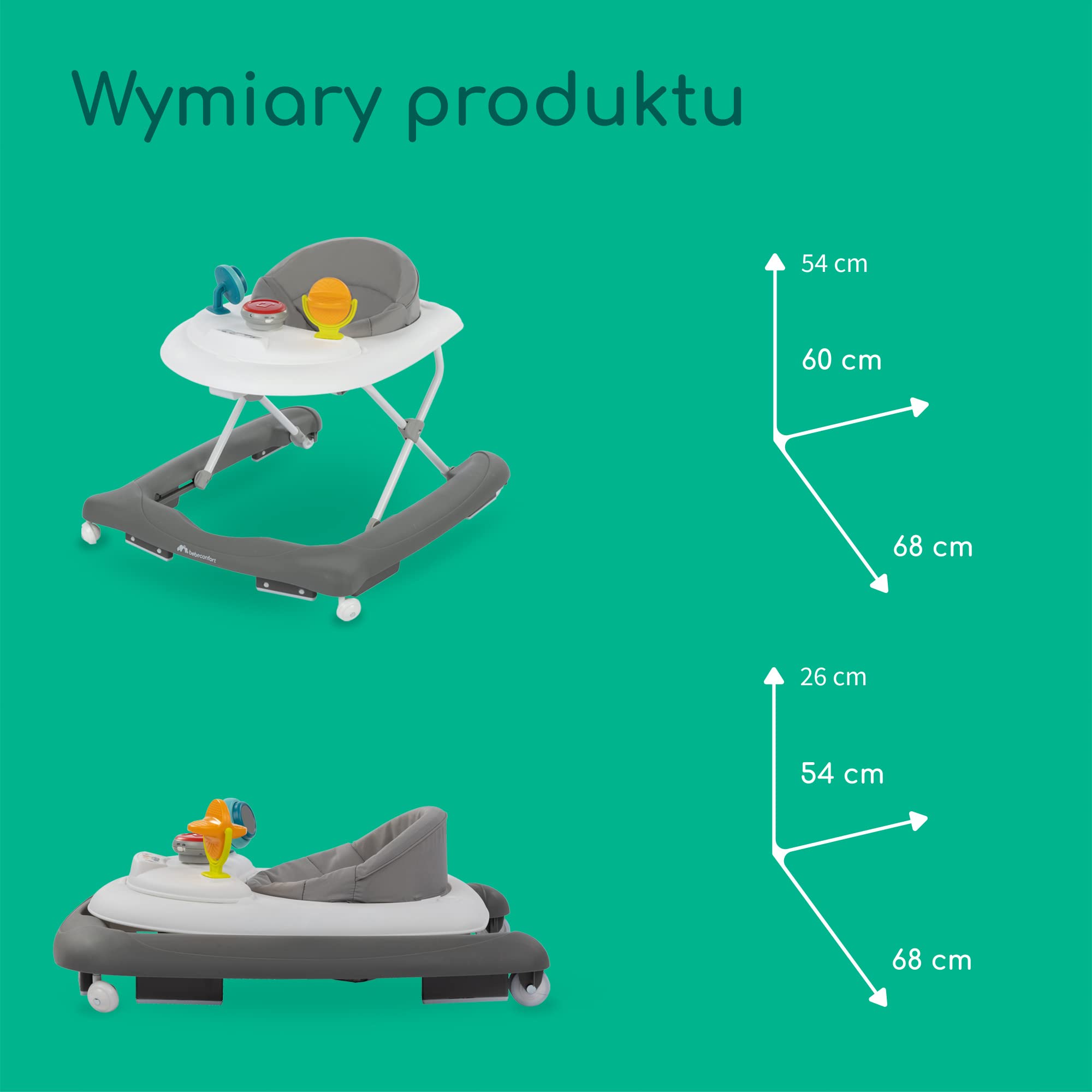 Bebeconfort Chodzik Explorer ze zdejmowaną tacką, łatwy do składania chodzik dla dzieci od 6 do 18 miesięcy o wadze do 12 kg, Grey Mist