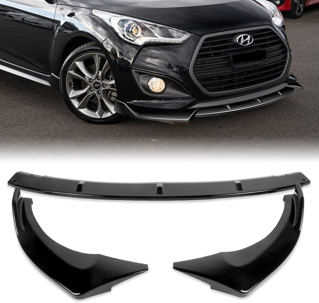 Q1-TECH, Front Bumper Lip fit for Compatible with 2012-2017 Hyundai Veloster, Front Bumper Lip Spoiler Air Chin Body Kit Splitter Painted Glossy Black ABS, 2013 2014 2015 2016 (STP-Style)