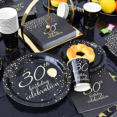 Gatherfun Black and Gold 30th Birthday Party Supplies Set #TOP19